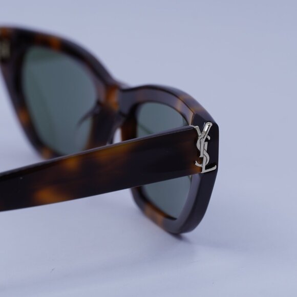 Saint Laurent SLM126 003 Sunglasses Havana Cat Eye Frame, Green Lenses main image 11